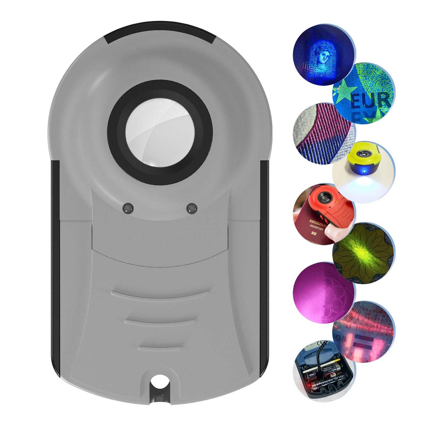 Doculus Lumus device 15x Expert Edition in grey. All features are displayed on the right.