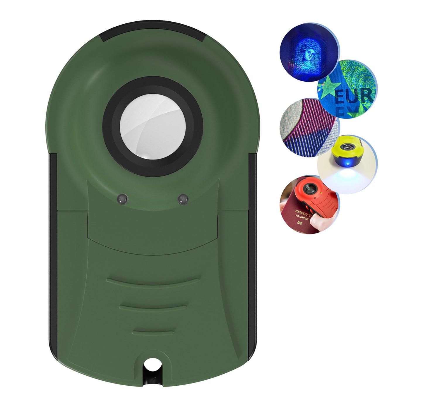 Doculus Lumus device 15x Frontline Edition in olive. All features are displayed on the right.