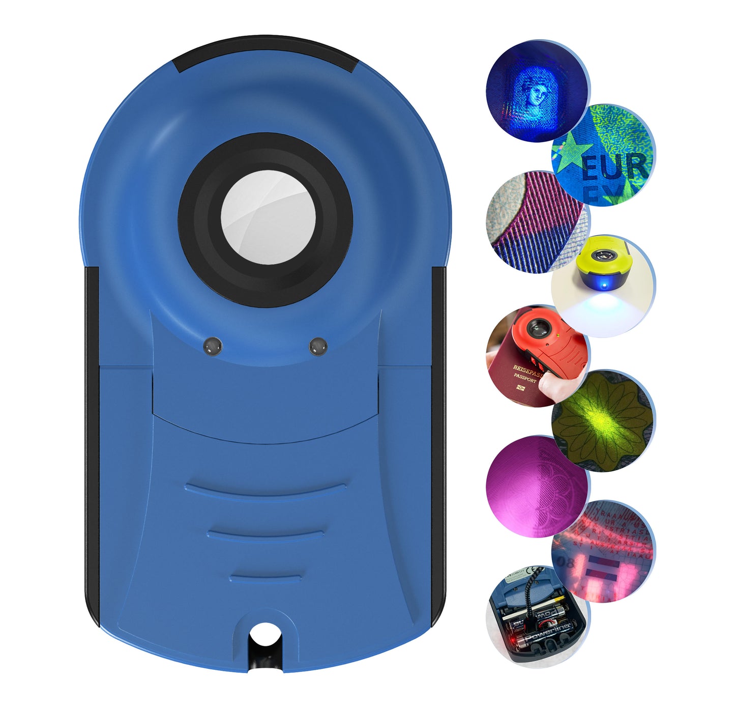 Doculus Lumus device 22x expert edition in blue. All features are displayed on the right.