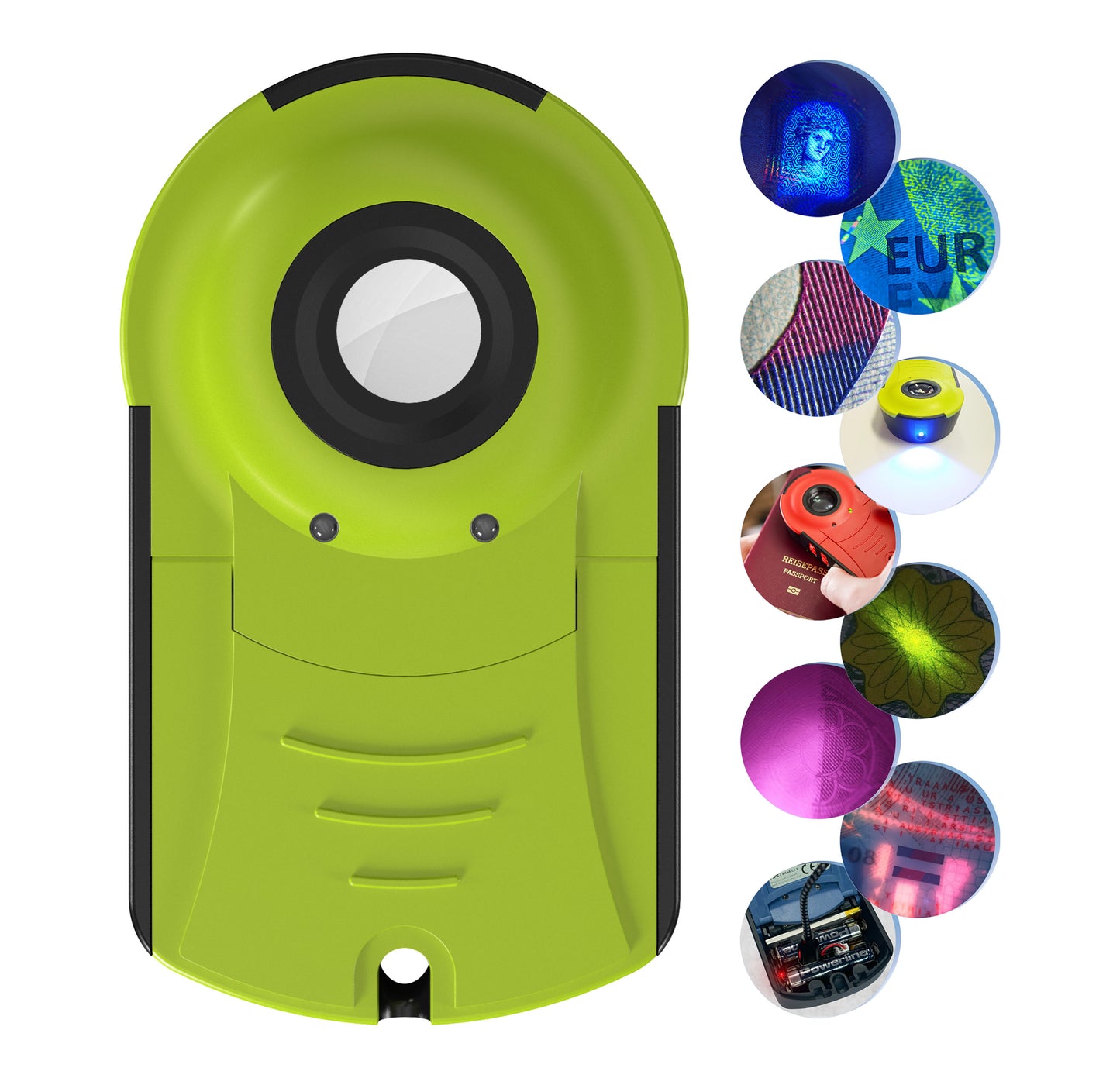 Doculus Lumus device 22x expert edition in lime. All features are displayed on the right.