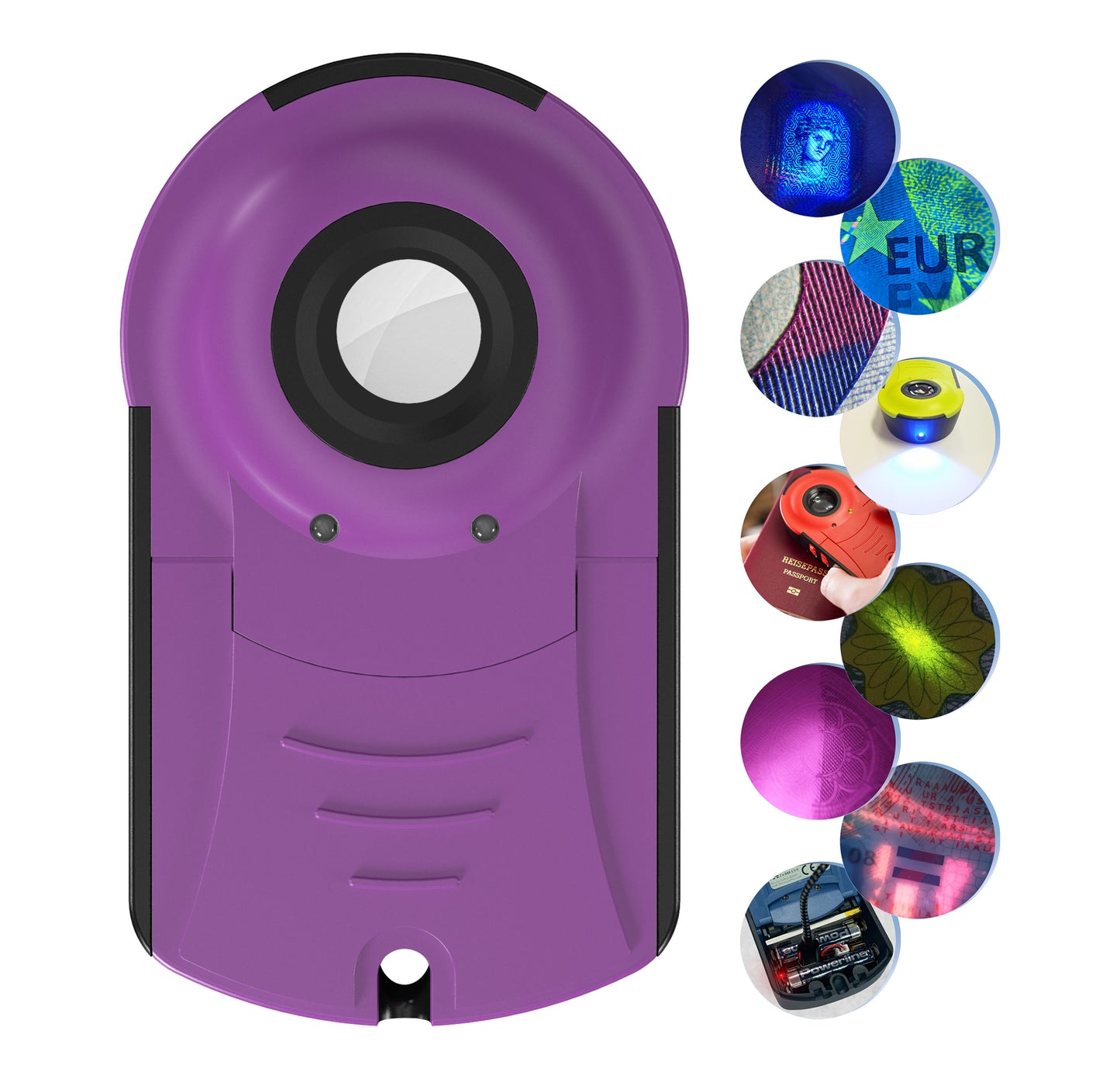 Doculus Lumus device 22x expert edition in violet. All features are displayed on the right.
