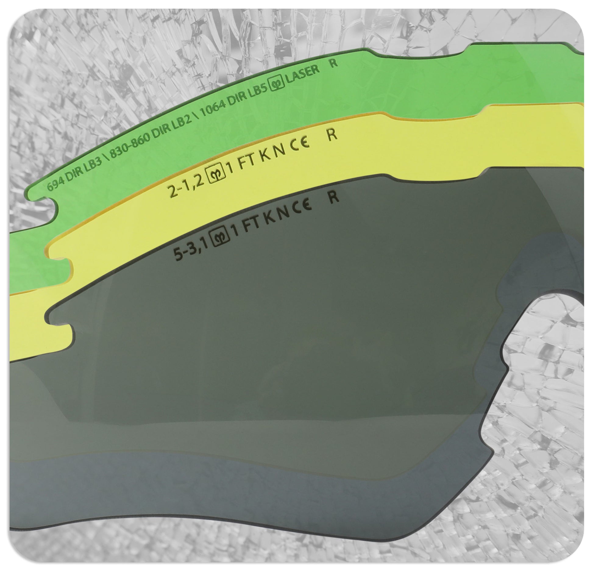 Close-up comparison of the three interchangeable colored viewing panels.